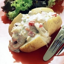 Baked potatoes with capsicums and spring onions 250x250