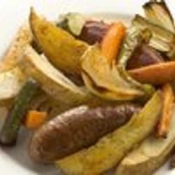 Bangers and vegetable chips 250x250