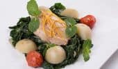 Grilled fish fillet with cherry tomatoes and boiled potatoes