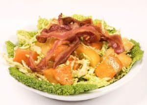 Bacon and roasted butternut squash salad with leafy greens