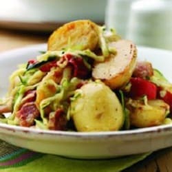 Warm potato, capsicum and bacon salad 250x250