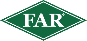 FAR logo with white text inside green diamond shape background
