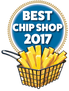 Best chip shop 2017 badge with fries in basket icon