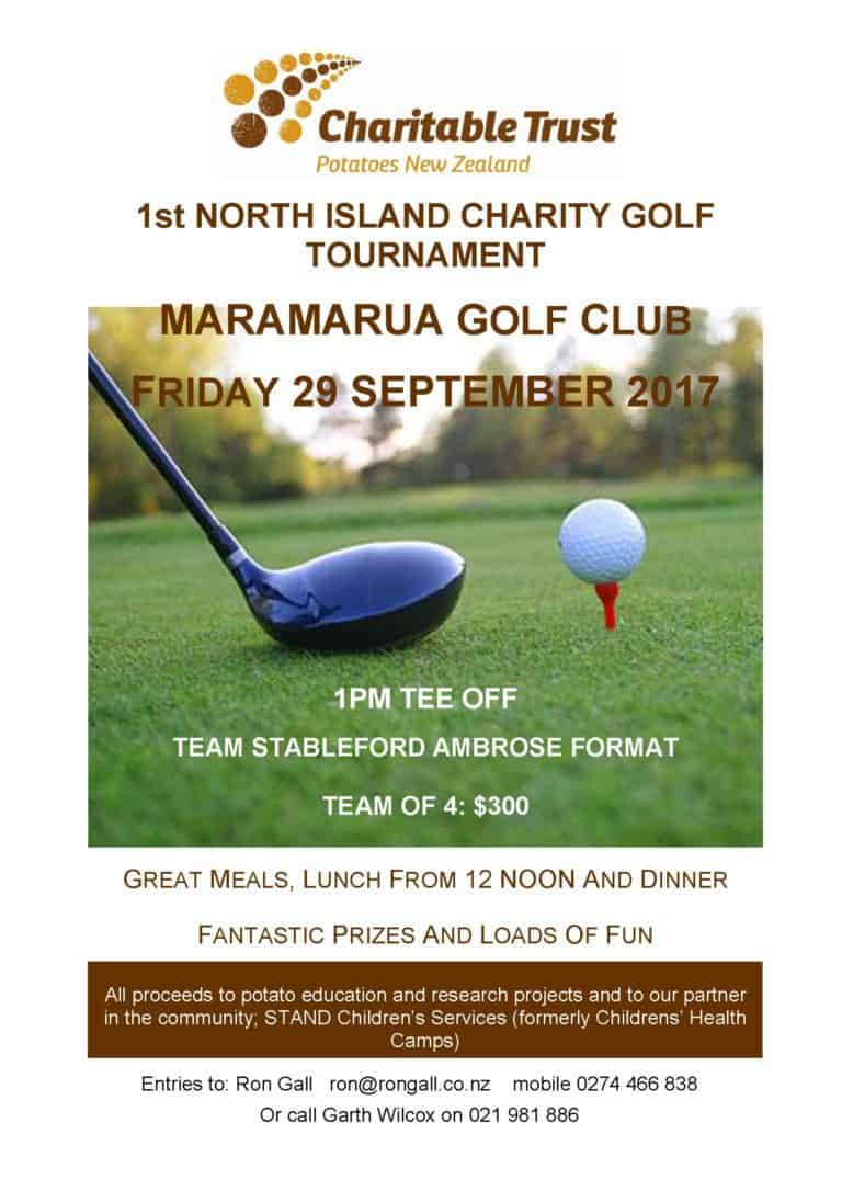 Golf club and ball on grass for charity golf tournament flyer.