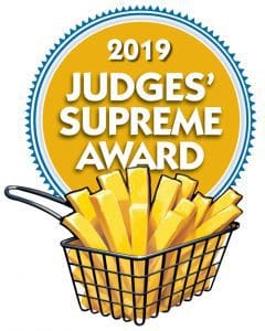 2019 Judges' Supreme Award badge with fries in basket