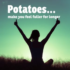 Silhouette of woman with thumbs up and potato health message