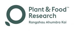 Plant & Food Research logo with text in green on white background