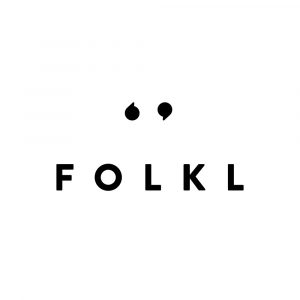 FOLKL logo with stylized black quotation marks on white background