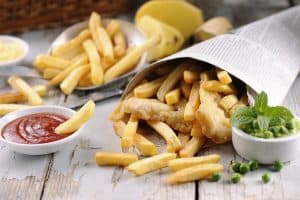 Delicious Fish & Chips with peas