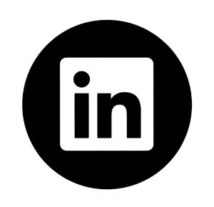 Black and white LinkedIn social media icon in circle