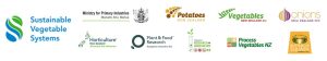 Logos of New Zealand vegetable industry organizations and research institutes.