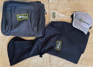 McCain branded backpack, hoodie, cap, and ice scraper set