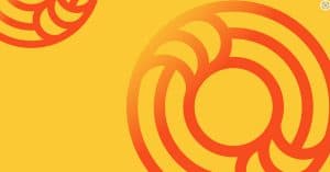 Abstract orange and yellow circular patterns on bright yellow background.