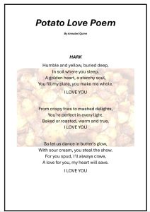 Potato Love Poem text with roasted potatoes background image