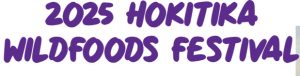 2025 Hokitika Wildfoods Festival purple text banner