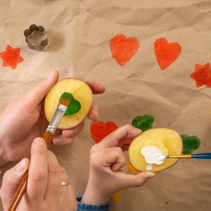 Print Potato Stamps. handmade gift wrapping with an exclusive print pattern.
