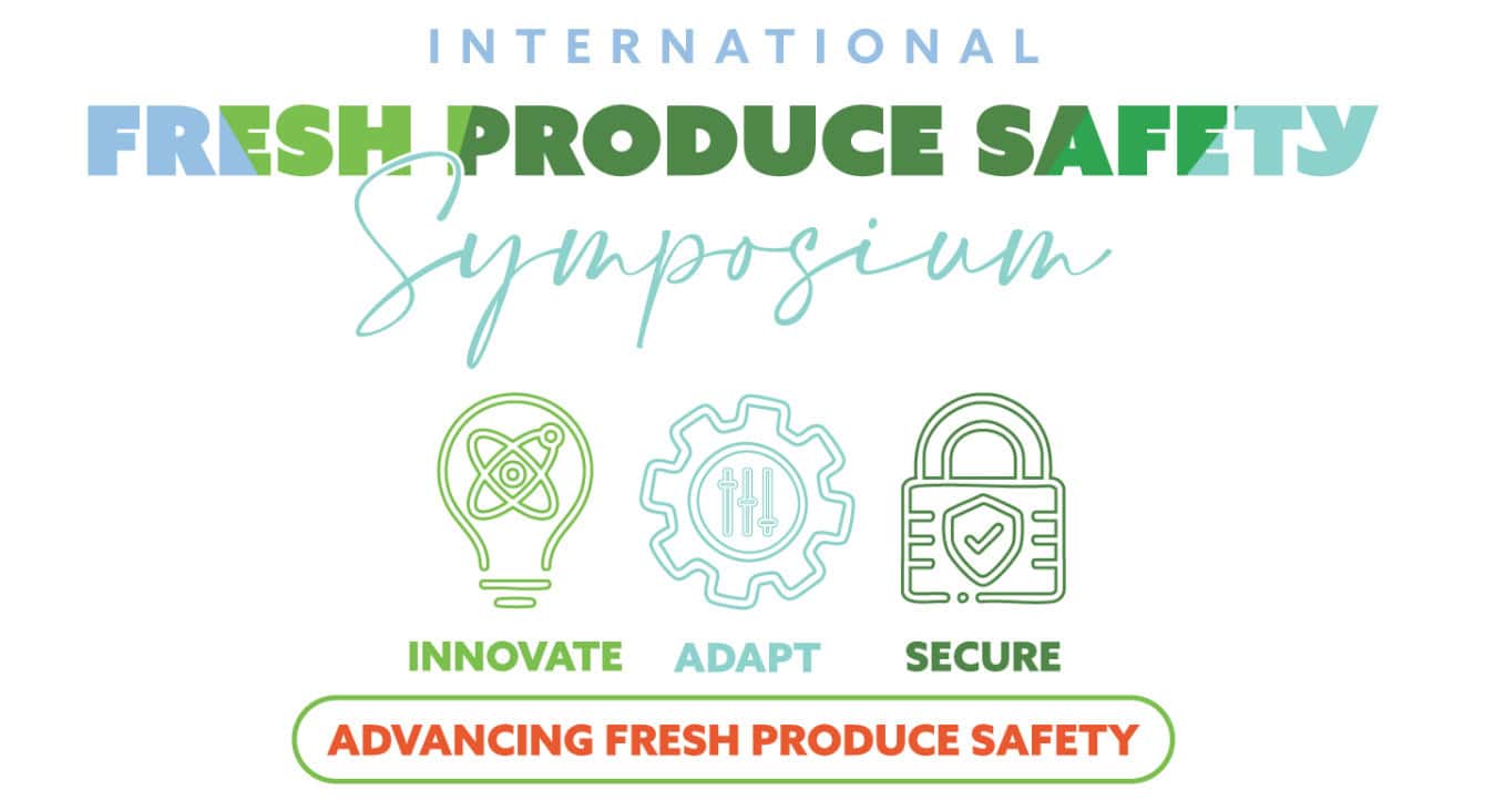 International Fresh Produce Safety Symposium with innovation, adaptation, security icons