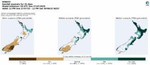 Rainfall anomaly maps for New Zealand 35-day forecast scenarios