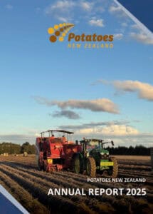 Potatoes New Zealand 2025 annual report cover with tractor