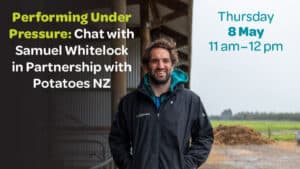 Man standing outside farm shed promoting chat with Samuel Whitelock.