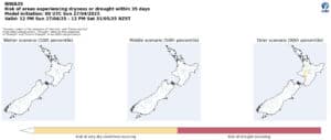 New Zealand drought risk map for next 35 days, April-May 2025