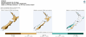 Rainfall anomaly maps for New Zealand 35-day forecast scenarios