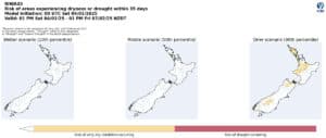 Risk of drought in New Zealand within 35 days forecast maps