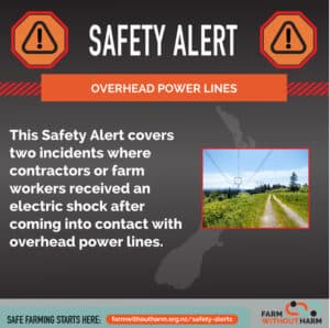 Safety alert warning about electric shock from overhead power lines