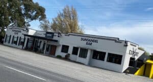 Exterior view of Dunsandel Bar and Cafe building on roadside
