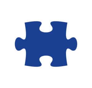 Blue single jigsaw puzzle piece on white background.
