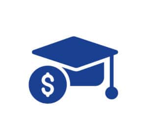 Graduation cap with dollar sign representing education funding icon.