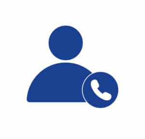 Blue user profile icon with phone call symbol design