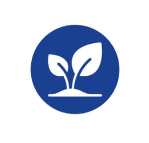 Green plant sprout icon in blue circular background