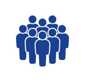Blue icon of a group of people, teamwork or community symbol