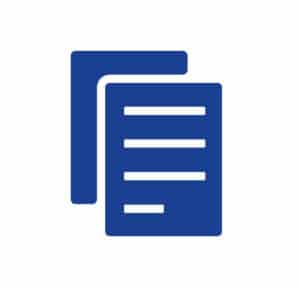 Blue icon of two overlapping documents or pages on white background