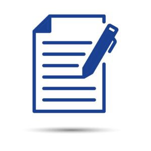 Pen filling an application form, Apply vector icon in line style design isolated on white background. Editable stroke.