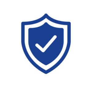 Blue shield icon with a white checkmark inside symbolizing security.