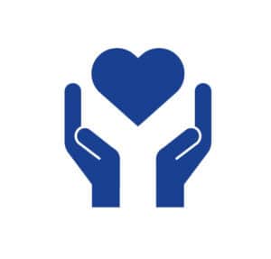 Blue hands holding heart icon symbol of care and love