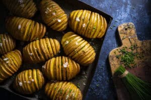 Hassleback potatoes sliced potato oven roasted salt and chive