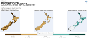 Rainfall anomaly maps for New Zealand 35-day forecast scenarios