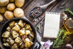 Roasted potatoes with rosemary, garlic, pepper, and olive oil.